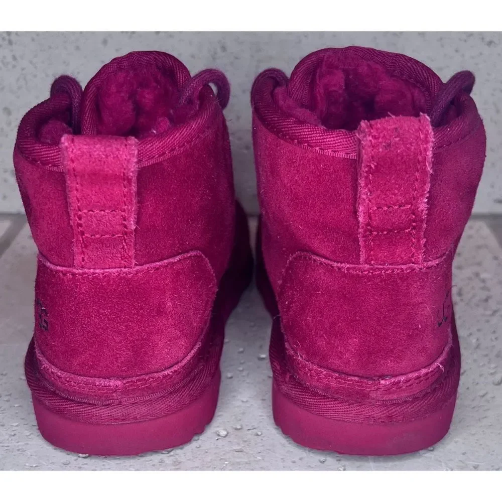 UGG Neubel Kids Red Suede Shearling Chukka Ankle Lace Up Boots Size 13
